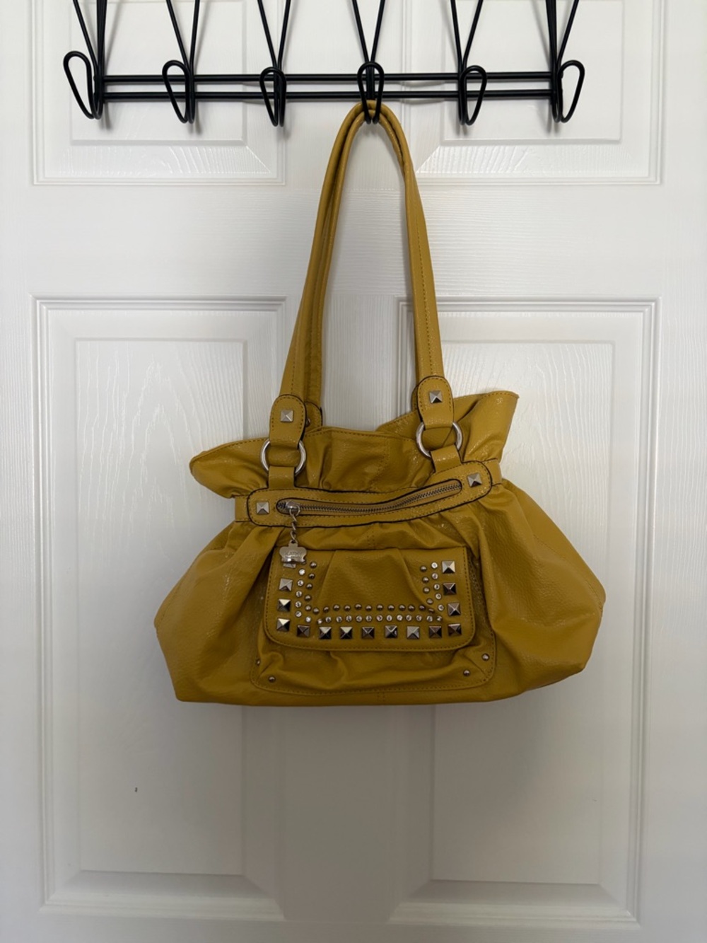 Kathy Van Zeeland Yellow Studded Shoulder Bag